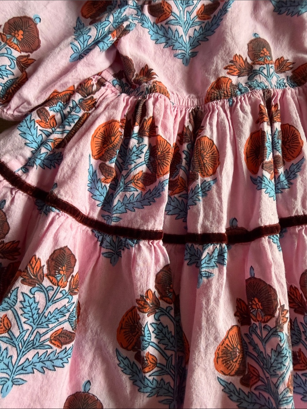 Pink Chicken Floral Puff Sleeve Dress with Orange & Teal Print 2T - Picture 3 of 3